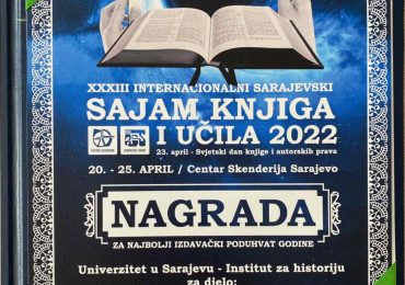Institutsko izdanje nagrađeno na sarajevskom “Sajmu knjiga i učila 2022”